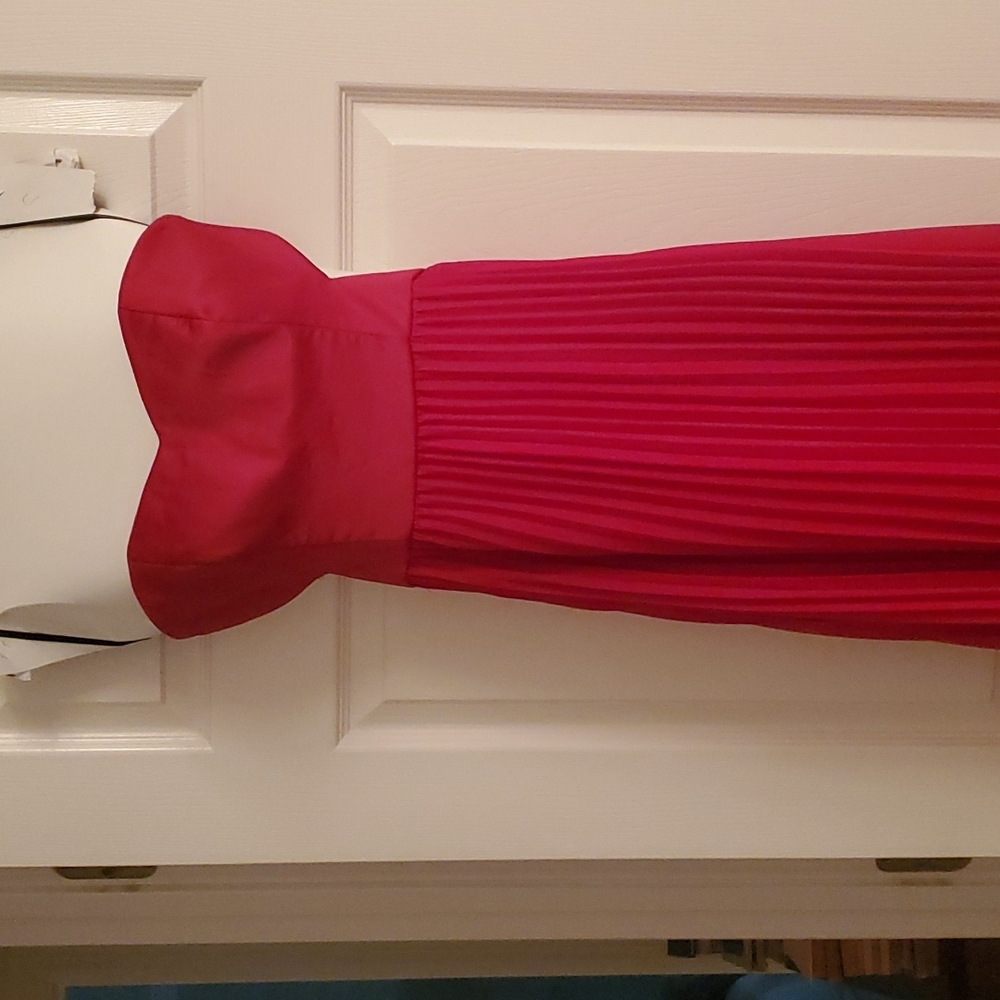 Red strapless gown